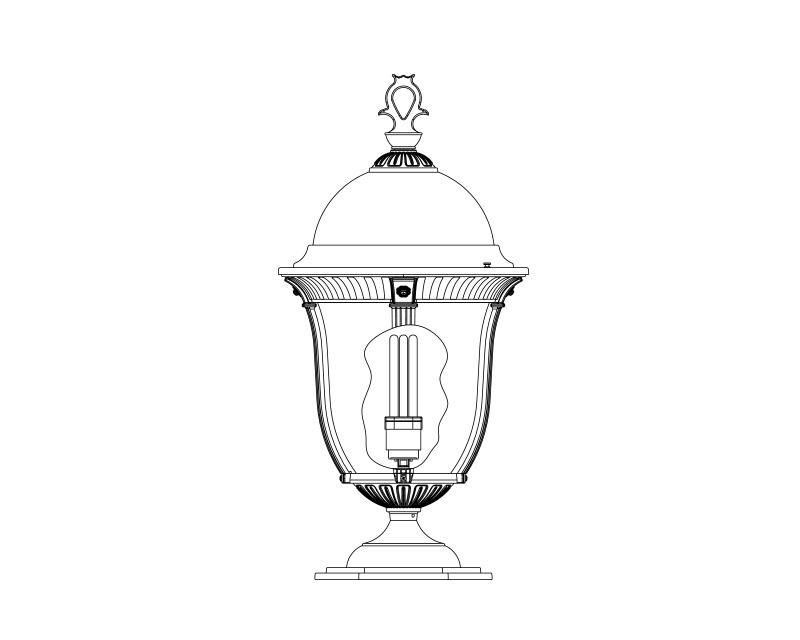 Milano, Large Fluorescent, aluminum, Pier Mount, Clear glass, (1) 42W CFL, 120V